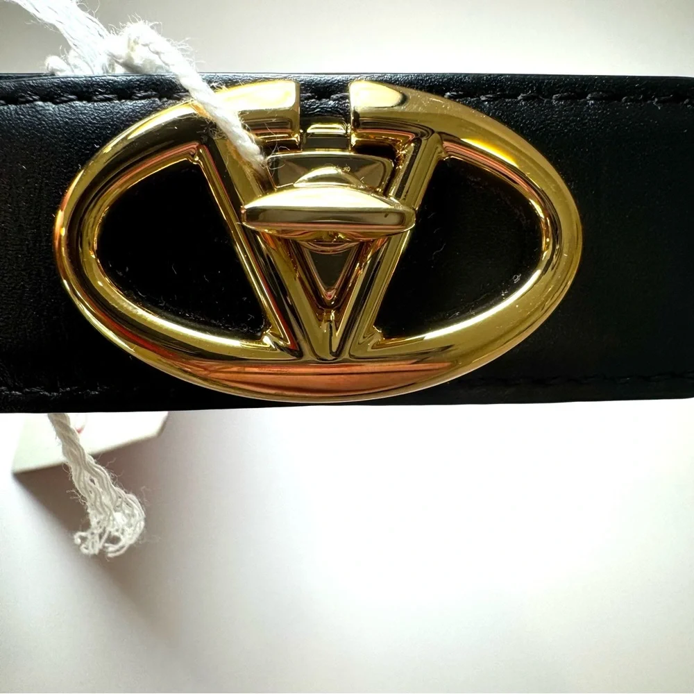 NWT Valentino Garavani Bold Edition V Logo Black Calfskin Leather Belt, Sz 80/32